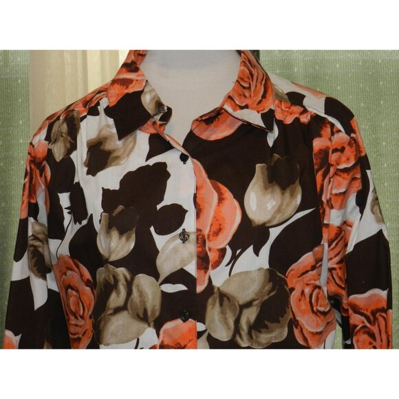 Roaman's 22W floral cotton blend buttoned top long sleeves plus size women's - Picture 3 of 7